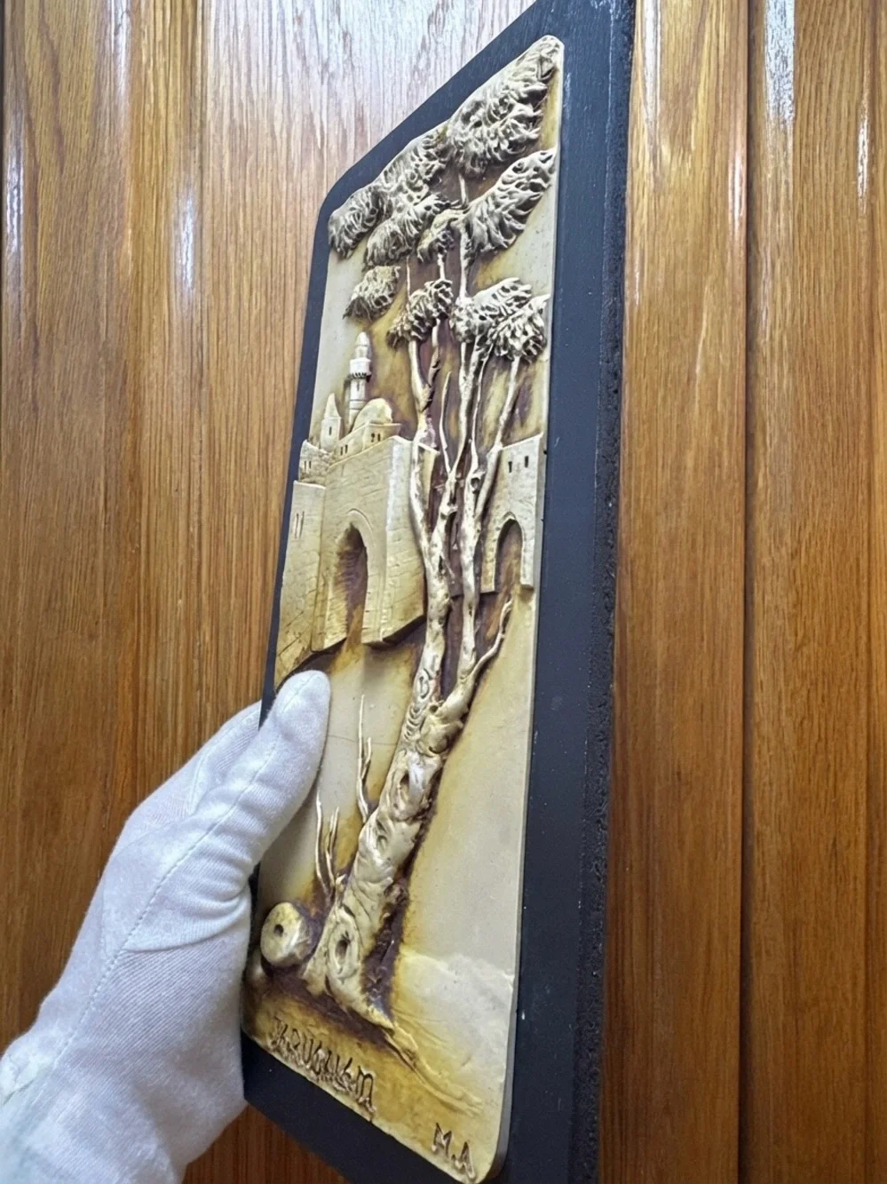 Vintage Jerusalem 3D Bas Relief Wall Plaque Art Signed M.A. Judaica